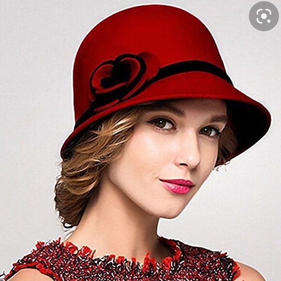 Betmar Retro Vintage 1920s Wool Vibrant Red Ladies Bow Feather & Pin Hat main image 15